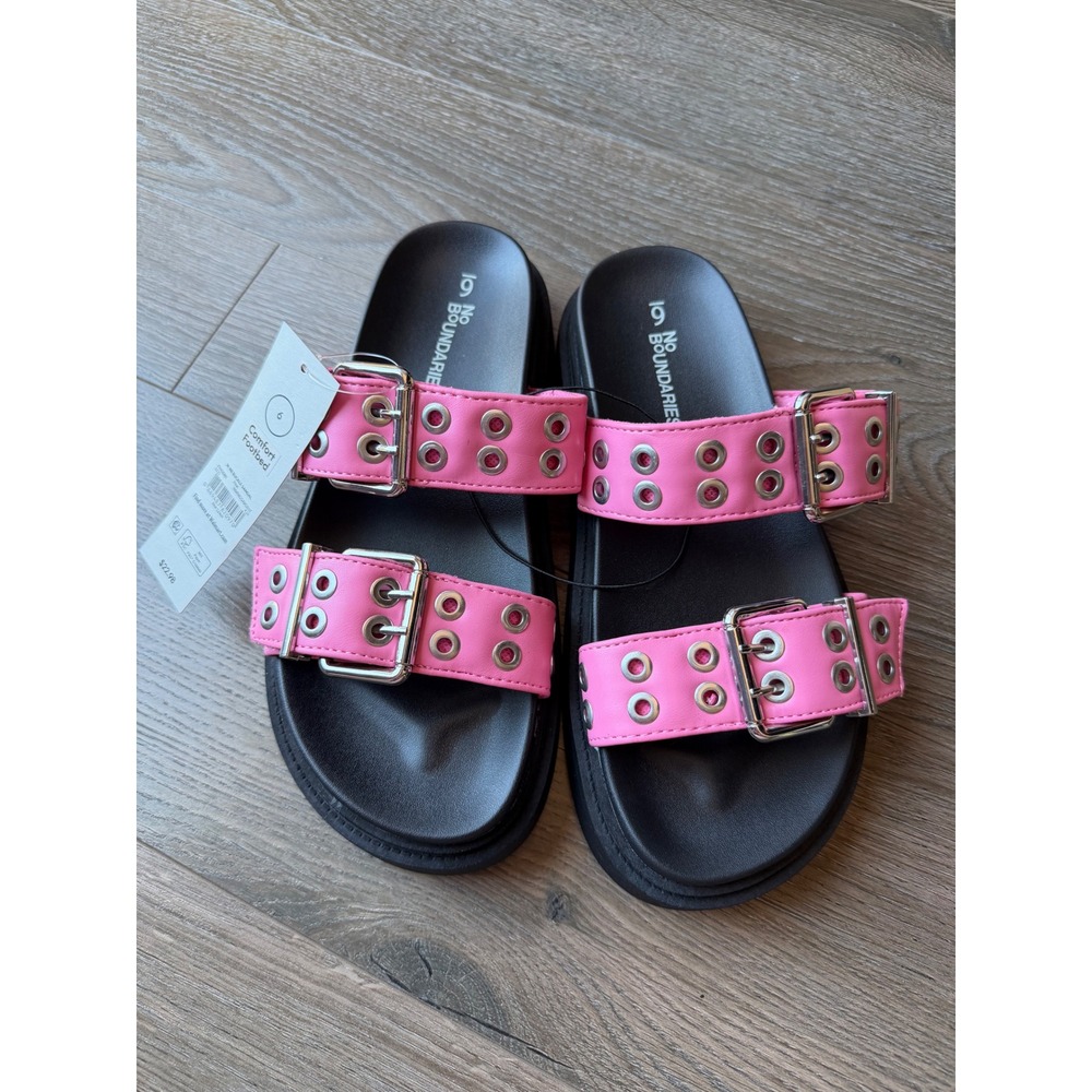 No Boundaries Womens Size 6 Pink Grommet Buckle Platform Slide Sandals NWT